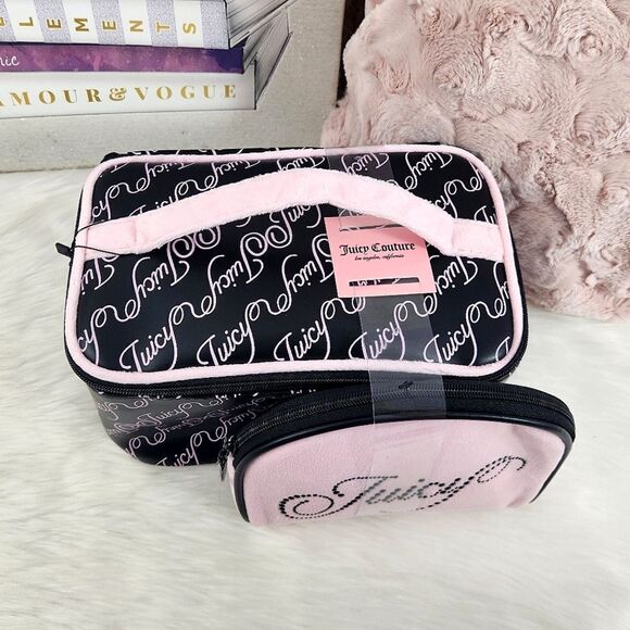{Juicy Couture} Pink and Black Train Case Bag Set - Picture 3 of 5